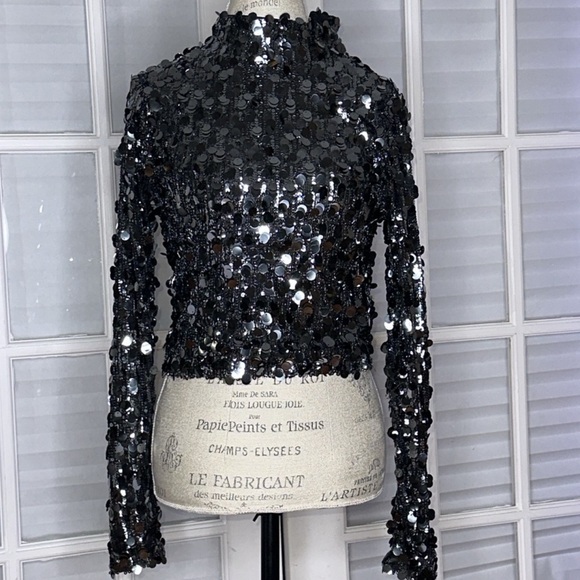 DKNY JEANS Sequin gunmetal  Long Sleeve Top SIZES S,  L, XL NWT - Picture 3 of 4